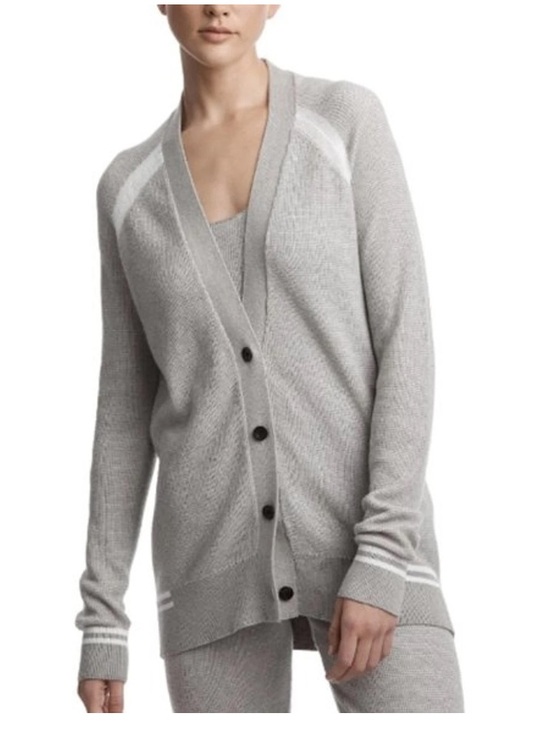 ATM Anthony Thomas Melillo Sweaters - ATM Gray & White Waffle Knit Raglan Sleeve Button-Down Schoolboy Cardigan Size M